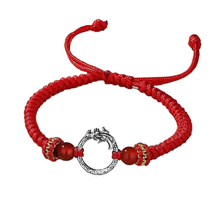 Buddha Stones Ręcznie robione 925 Srebro Sterling Rok Smoka Feniks Klamra Pokoju Szczęście Bransoletka Para