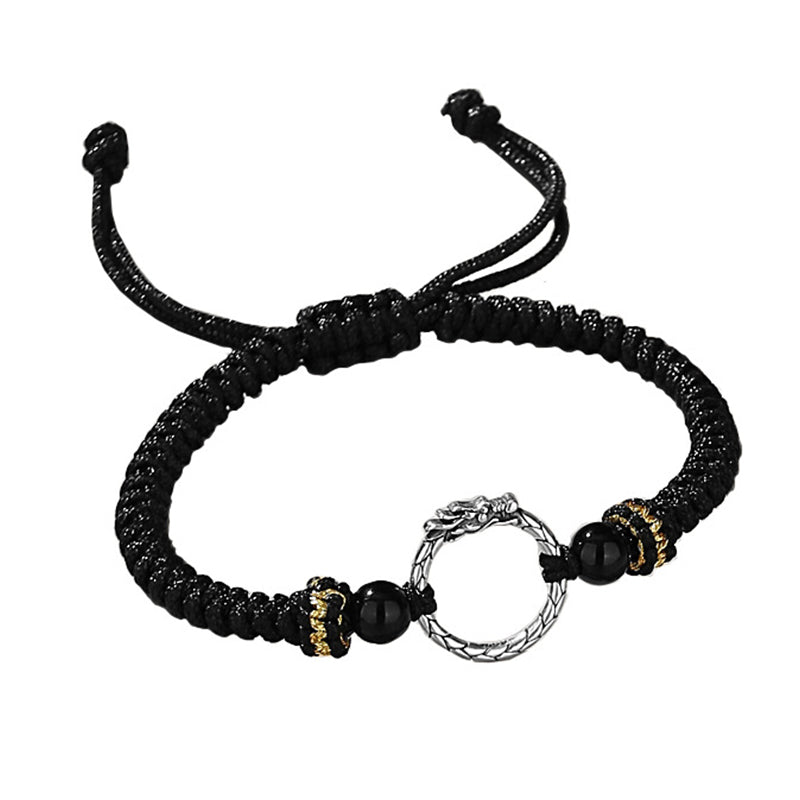 Buddha Stones Ręcznie robione 925 Srebro Sterling Rok Smoka Feniks Klamra Pokoju Szczęście Bransoletka Para