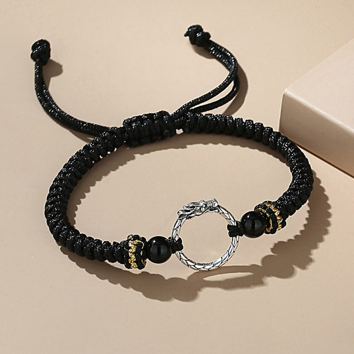 Buddha Stones Ręcznie robione 925 Srebro Sterling Rok Smoka Feniks Klamra Pokoju Szczęście Bransoletka Para