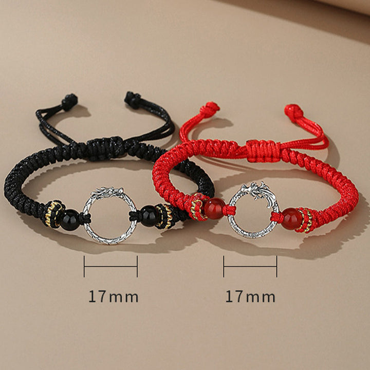 Buddha Stones Ręcznie robione 925 Srebro Sterling Rok Smoka Feniks Klamra Pokoju Szczęście Bransoletka Para