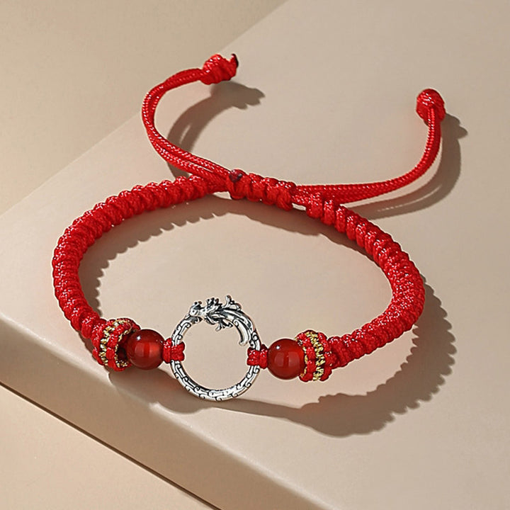 Buddha Stones Ręcznie robione 925 Srebro Sterling Rok Smoka Feniks Klamra Pokoju Szczęście Bransoletka Para