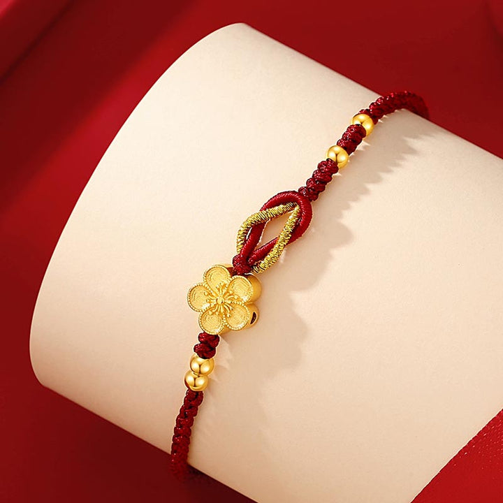 Buddha Stones Ręcznie Robione 925 Srebro Sterlingowe Kwitnąca Wiśnia Sakura Chalcedon Bransoletka Szczęścia