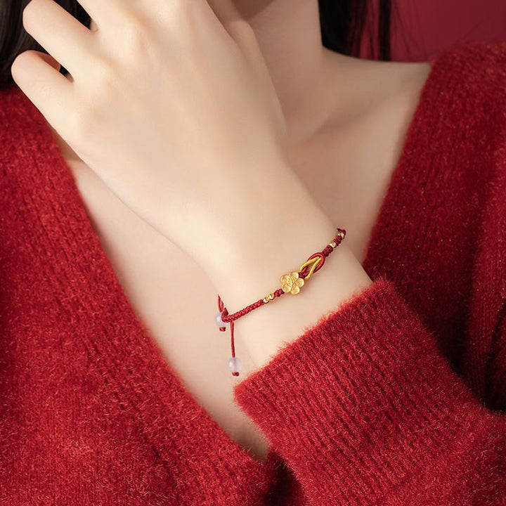 Buddha Stones Ręcznie Robione 925 Srebro Sterlingowe Kwitnąca Wiśnia Sakura Chalcedon Bransoletka Szczęścia