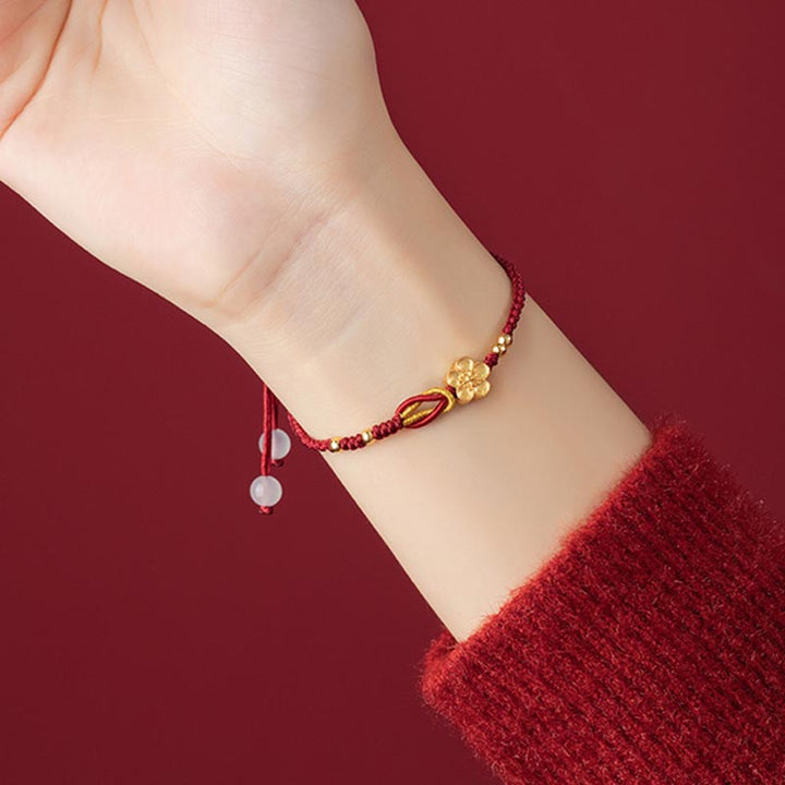 Buddha Stones Ręcznie Robione 925 Srebro Sterlingowe Kwitnąca Wiśnia Sakura Chalcedon Bransoletka Szczęścia