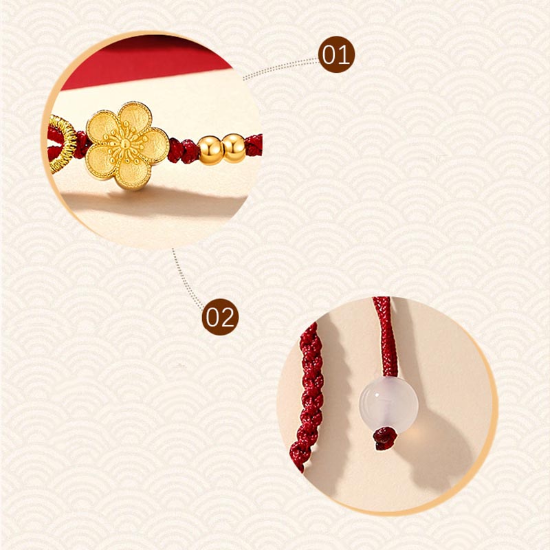 Buddha Stones Ręcznie Robione 925 Srebro Sterlingowe Kwitnąca Wiśnia Sakura Chalcedon Bransoletka Szczęścia