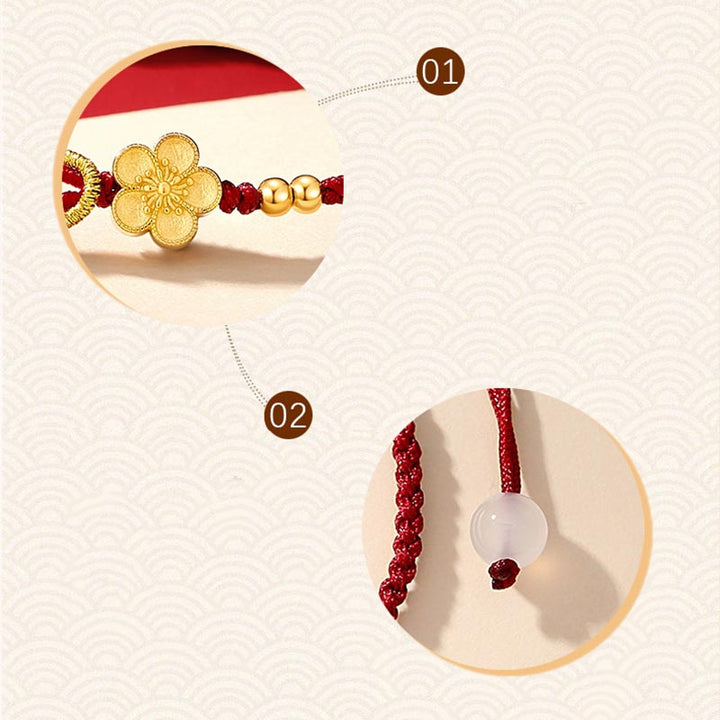 Buddha Stones Ręcznie Robione 925 Srebro Sterlingowe Kwitnąca Wiśnia Sakura Chalcedon Bransoletka Szczęścia