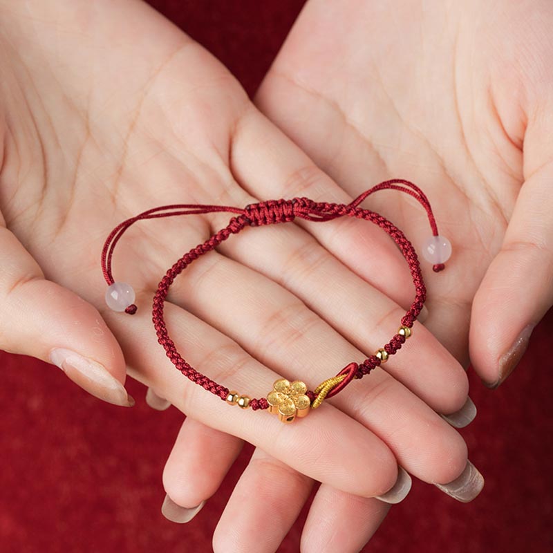 Buddha Stones Ręcznie Robione 925 Srebro Sterlingowe Kwitnąca Wiśnia Sakura Chalcedon Bransoletka Szczęścia