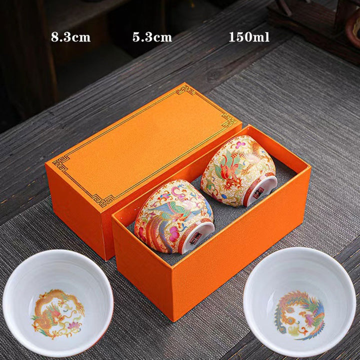 Buddha Stones 2 szt. Smok Feniks Ceramiczny kubek do herbaty Kung Fu Filiżanki do herbaty