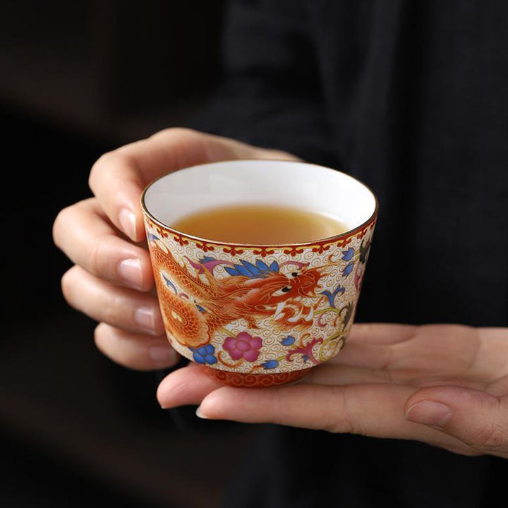 Buddha Stones 2 szt. Smok Feniks Ceramiczny kubek do herbaty Kung Fu Filiżanki do herbaty