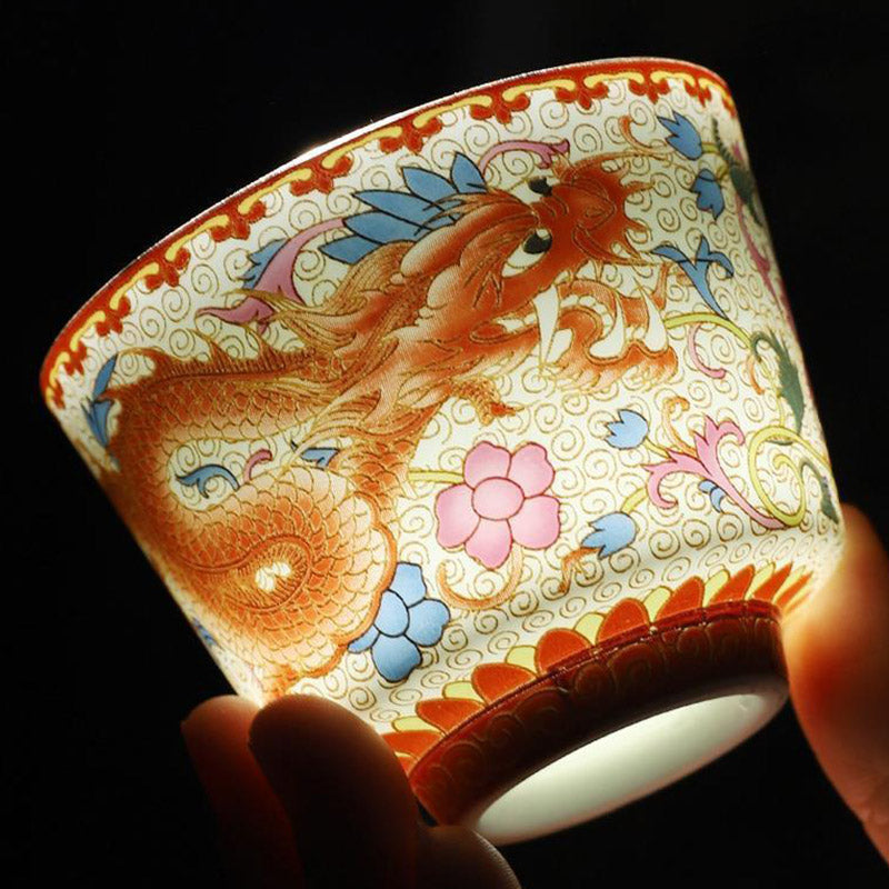 Buddha Stones 2 szt. Smok Feniks Ceramiczny kubek do herbaty Kung Fu Filiżanki do herbaty