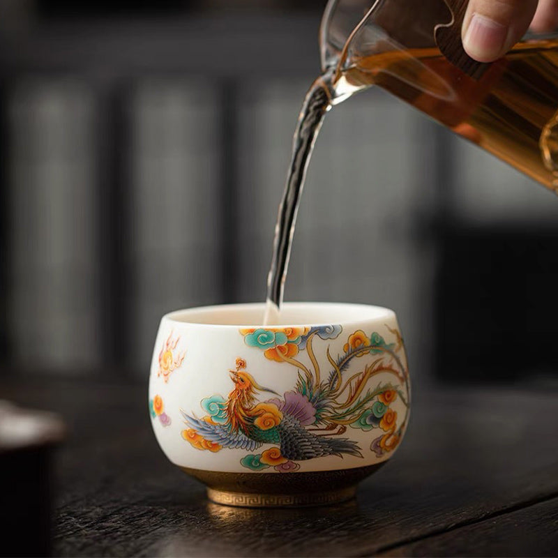 Buddha Stones Smok Feniks Pomyślne Chmury Ceramiczna Filiżanka Kung Fu Filiżanka Do Herbaty