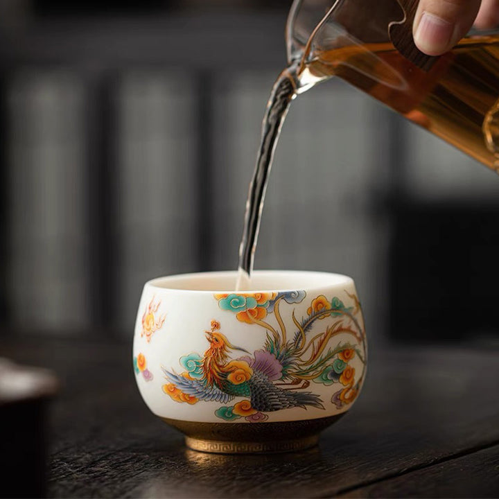 Buddha Stones Smok Feniks Pomyślne Chmury Ceramiczna Filiżanka Kung Fu Filiżanka Do Herbaty