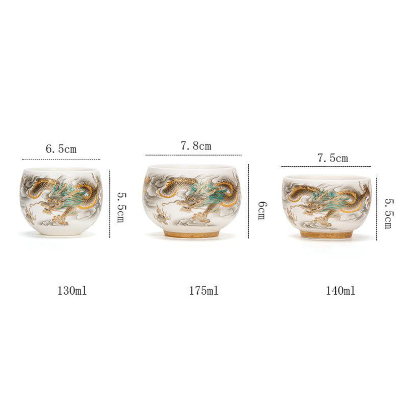 Buddha Stones Smok Feniks Pomyślne Chmury Ceramiczna Filiżanka Kung Fu Filiżanka Do Herbaty Z Pudełkiem Prezentowym