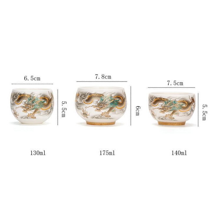 Buddha Stones Smok Feniks Pomyślne Chmury Ceramiczna Filiżanka Kung Fu Filiżanka Do Herbaty Z Pudełkiem Prezentowym