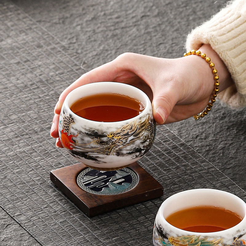 Buddha Stones Smok Bawiący Się Z Perłowym Projektem Biała Porcelana Ceramiczna Filiżanka Do Herbaty Kung Fu 160 ml