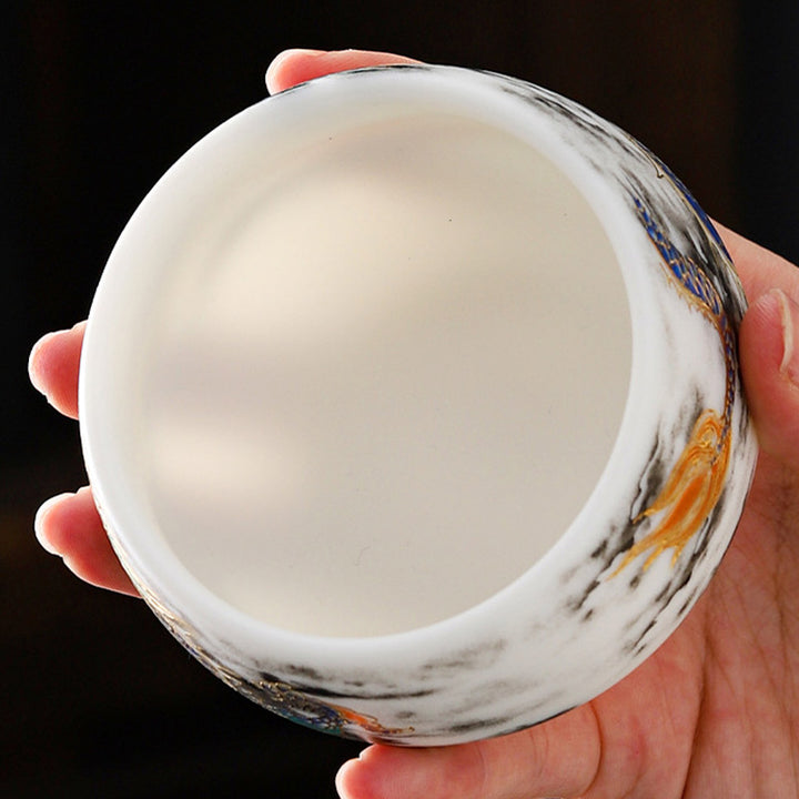 Buddha Stones Smok Bawiący Się Z Perłowym Projektem Biała Porcelana Ceramiczna Filiżanka Do Herbaty Kung Fu 160 ml