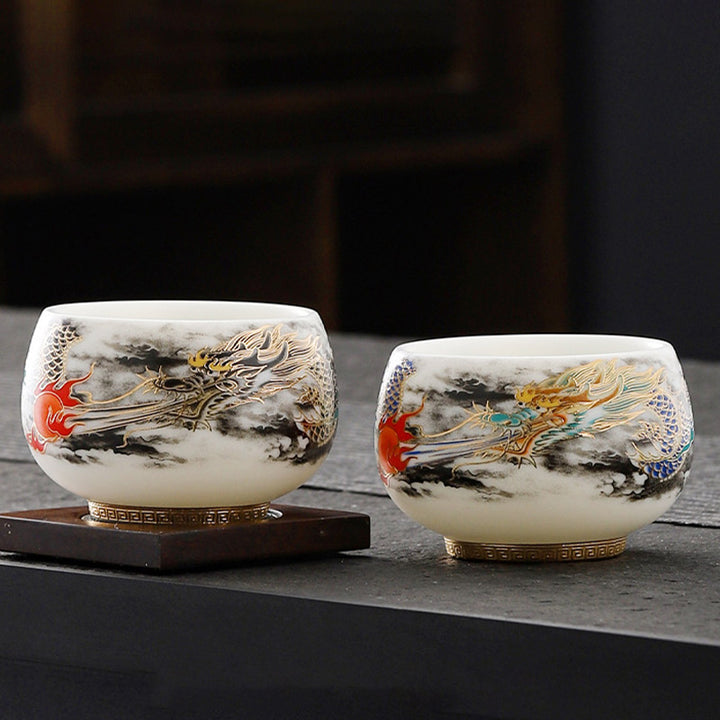 Buddha Stones Smok Bawiący Się Z Perłowym Projektem Biała Porcelana Ceramiczna Filiżanka Do Herbaty Kung Fu 160 ml