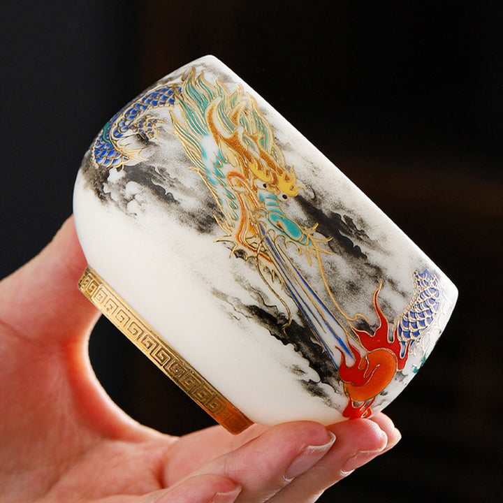 Buddha Stones Smok Bawiący Się Z Perłowym Projektem Biała Porcelana Ceramiczna Filiżanka Do Herbaty Kung Fu 160 ml