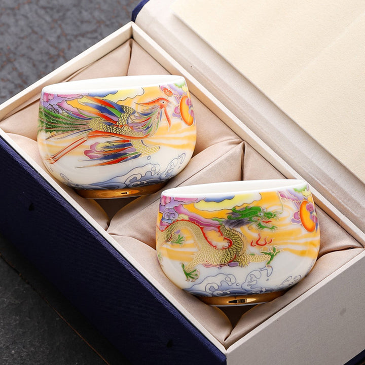 Buddha Stones Smok Feniks Pomyślne Chmury Słońce Fale Oceanu Ceramiczna Filiżanka Kung Fu Filiżanka Do Herbaty