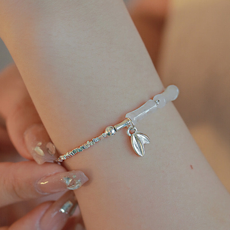 Bransoletka szczęścia z Buddha Stones 925 ze srebra próby 925 i wzorem peridotu z bambusa - Biały peridot bambusowy (obwód nadgarstka 14-17 cm) - image 6