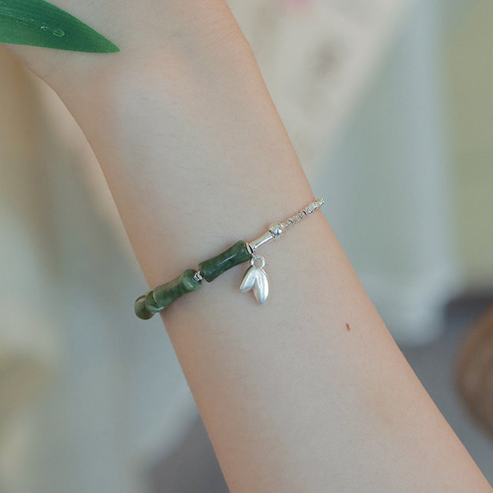 Bransoletka szczęścia z Buddha Stones 925 ze srebra próby 925 i wzorem peridotu z bambusa - image 3