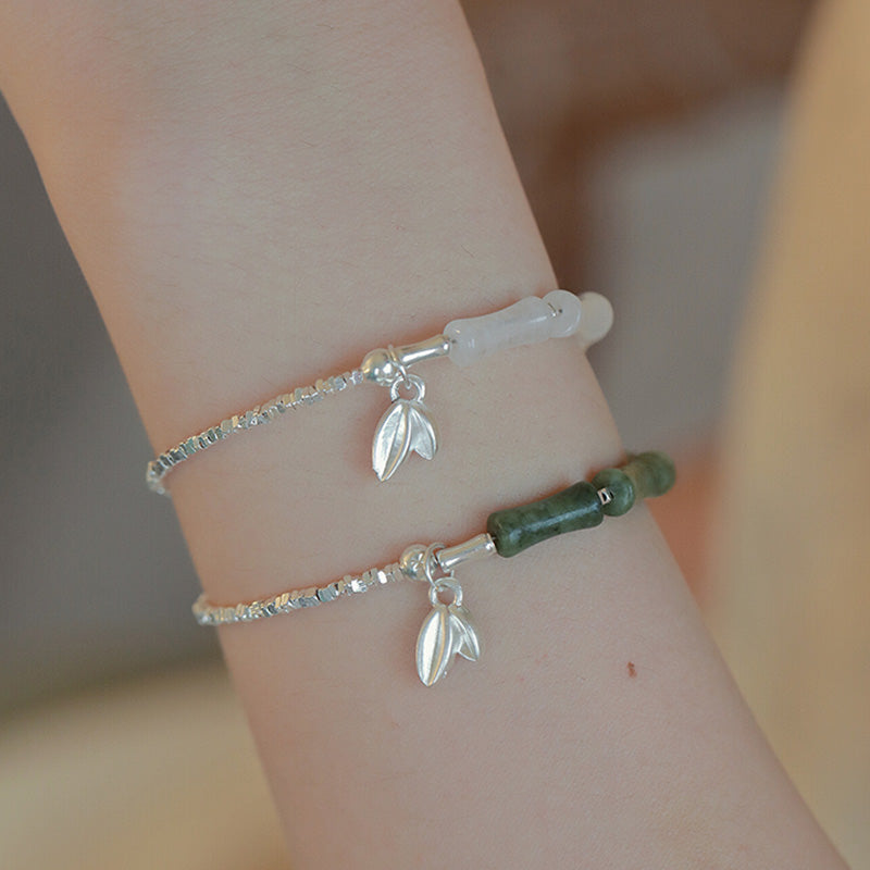 Bransoletka szczęścia z Buddha Stones 925 ze srebra próby 925 i wzorem peridotu z bambusa - image 1