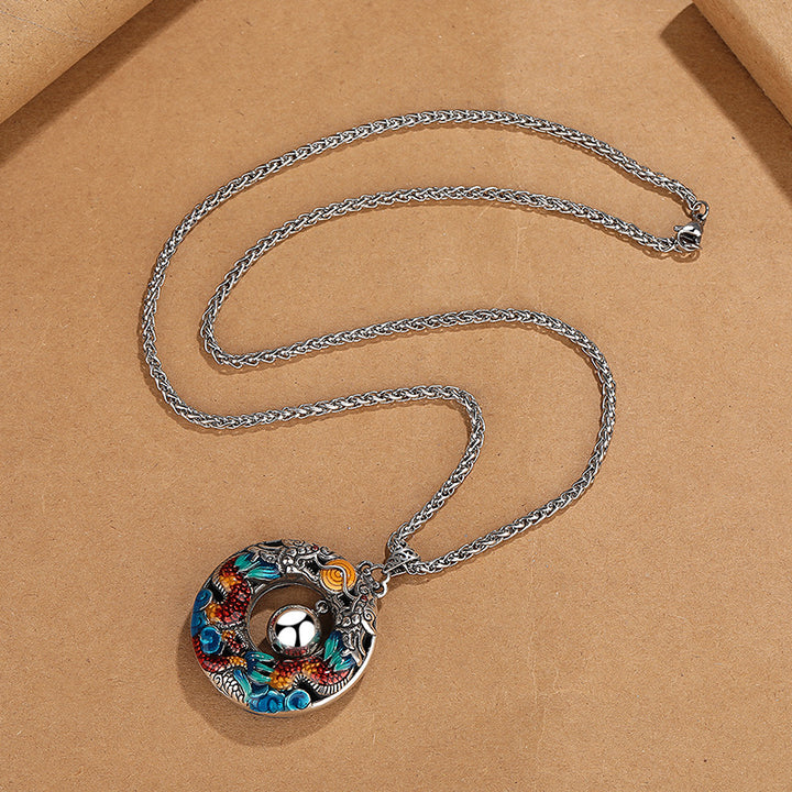 Buddha Stones Rok Smoka Kolorowe Podwójne Smoki Grające Koraliki Miedziany Naszyjnik Ochronny Wisiorek