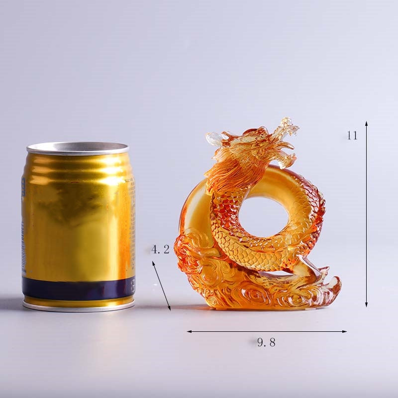 Buddha Stones Rok Smoka Ręcznie Chiński Zodiak Żółty Smok Liuli Kryształ Sztuka Ochrona Dekoracja Domu Biuro