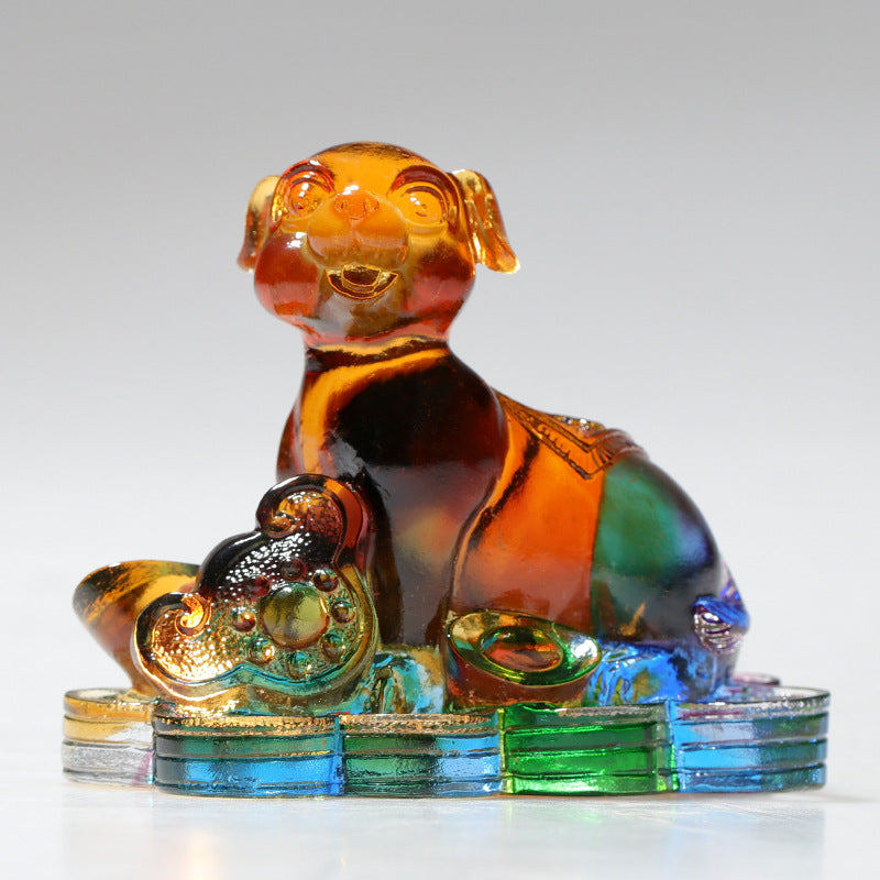 Buddha Stones Rok Smoka Ręcznie Robione 12 Chińskich Znaków Zodiaku Liuli Kryształowe Dzieło Sztuki Ochrona Dekoracja Domu i Biura