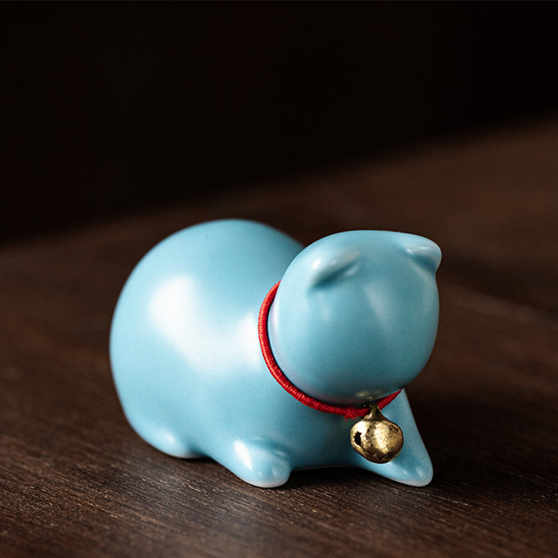 Buddha Stones Mini Mały Uroczy Kot Herbata Zwierzę Ceramiczne Figurka Dekoracja Biurka Domowego - Siedzący kot 5*3*3cm - Niebieski - image 21