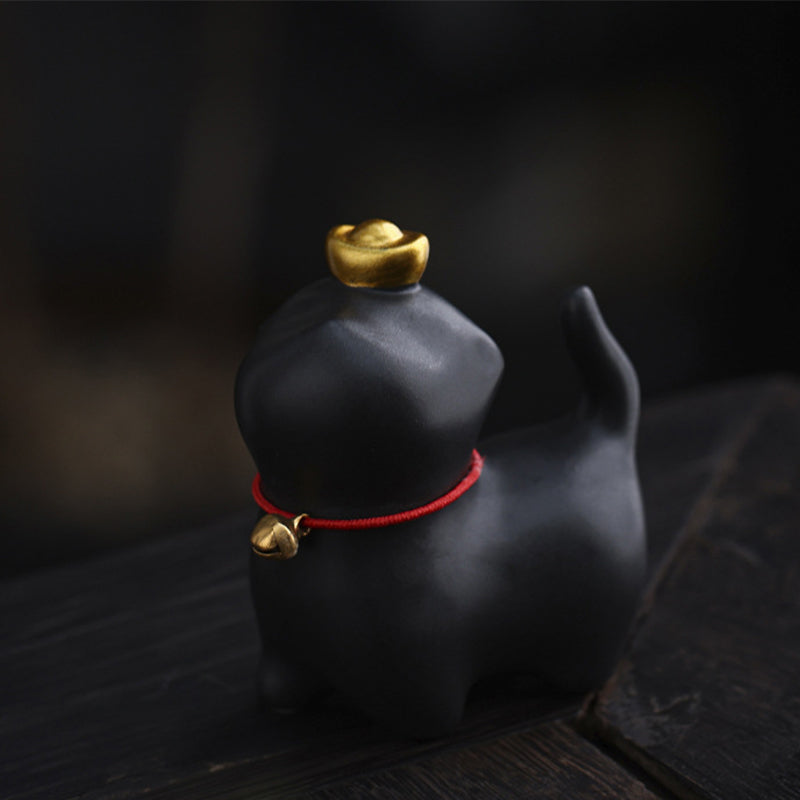 Buddha Stones Mini Szczęście Kot Herbata Sztabka Ceramiczna Figurka Dekoracja Biurka Domowego - image 3