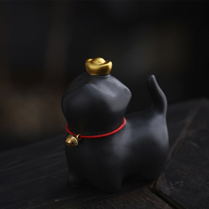 Buddha Stones Mini Szczęście Kot Herbata Sztabka Ceramiczna Figurka Dekoracja Biurka Domowego - image 3