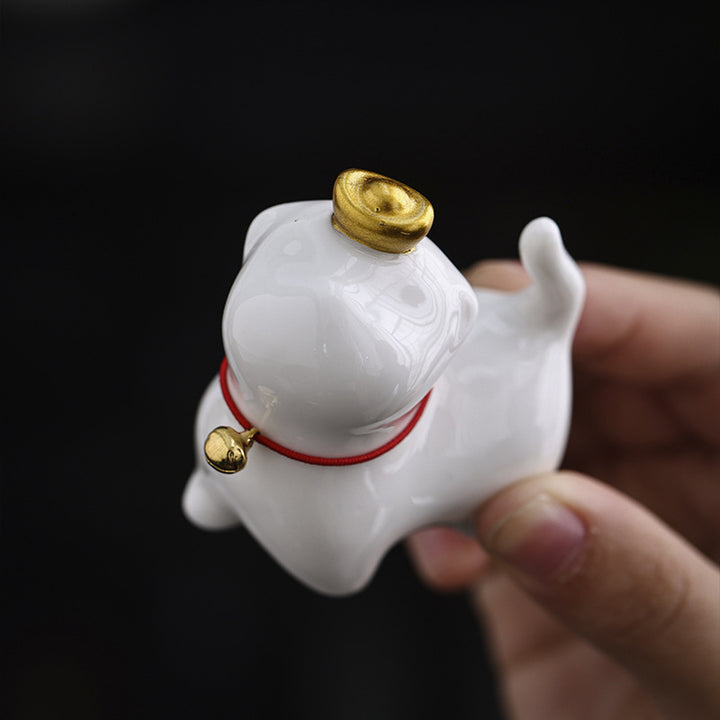 Buddha Stones Mini Szczęście Kot Herbata Sztabka Ceramiczna Figurka Dekoracja Biurka Domowego - image 6