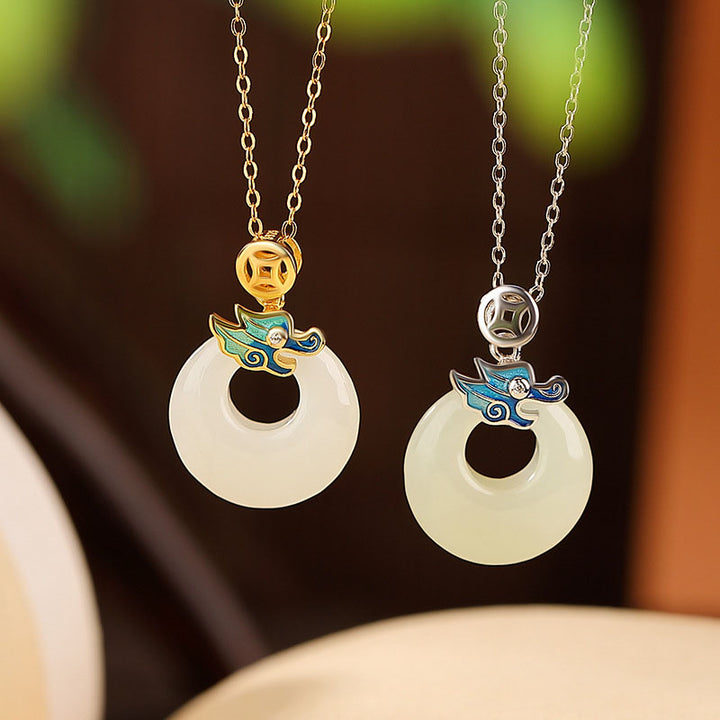 Buddha Stones 925 Srebro Sterlingowe Pozłacane Złoto Rok Smoka Hetian Jade Klamra Pokoju Miedziana Moneta Obfitość Naszyjnik Wisiorek