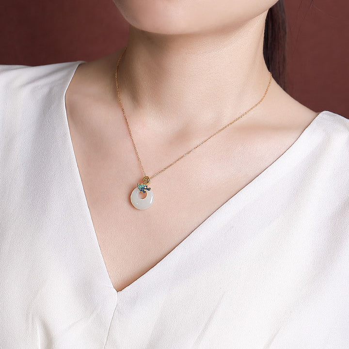 Buddha Stones 925 Srebro Sterlingowe Pozłacane Złoto Rok Smoka Hetian Jade Klamra Pokoju Miedziana Moneta Obfitość Naszyjnik Wisiorek