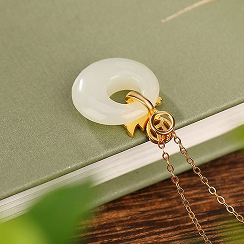 Buddha Stones 925 Srebro Sterlingowe Pozłacane Złoto Rok Smoka Hetian Jade Klamra Pokoju Miedziana Moneta Obfitość Naszyjnik Wisiorek