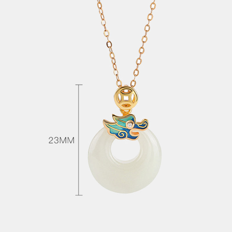 Buddha Stones 925 Srebro Sterlingowe Pozłacane Złoto Rok Smoka Hetian Jade Klamra Pokoju Miedziana Moneta Obfitość Naszyjnik Wisiorek