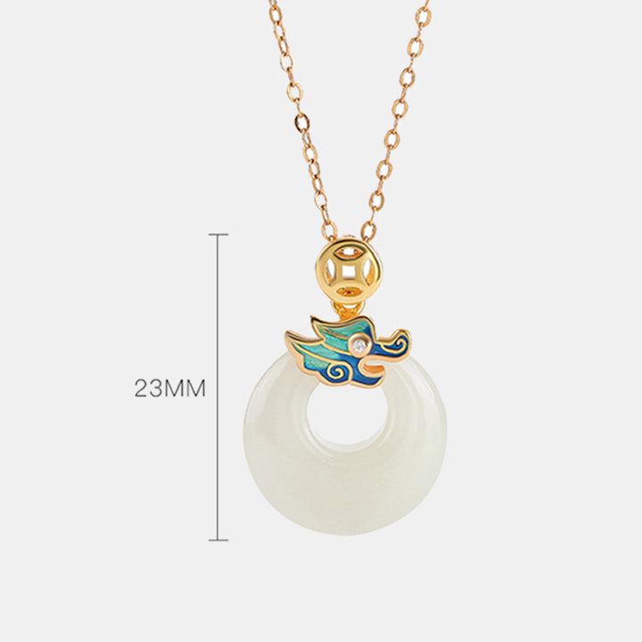 Buddha Stones 925 Srebro Sterlingowe Pozłacane Złoto Rok Smoka Hetian Jade Klamra Pokoju Miedziana Moneta Obfitość Naszyjnik Wisiorek