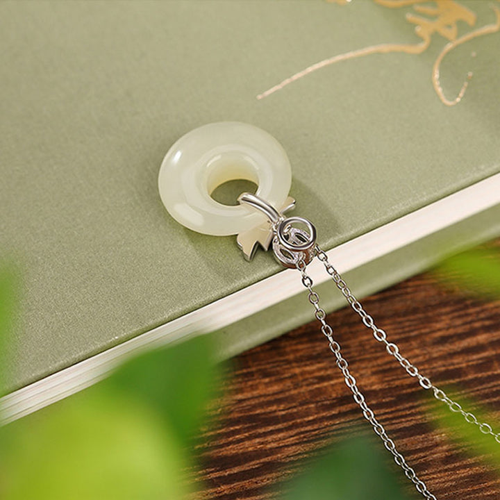 Buddha Stones 925 Srebro Sterlingowe Pozłacane Złoto Rok Smoka Hetian Jade Klamra Pokoju Miedziana Moneta Obfitość Naszyjnik Wisiorek