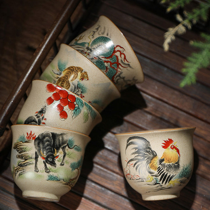 Buddha Stones 12 Chińskie Zodiak Ceramiczny Filiżanka Kung Fu Filiżanka do Herbaty 130ml