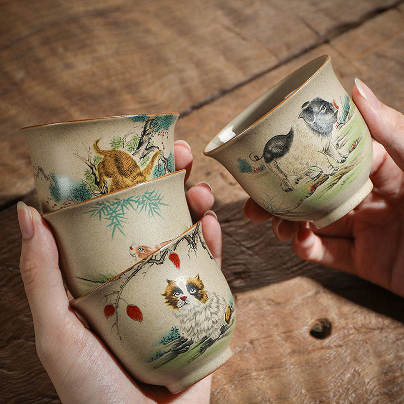 Buddha Stones 12 Chińskie Zodiak Ceramiczny Filiżanka Kung Fu Filiżanka do Herbaty 130ml