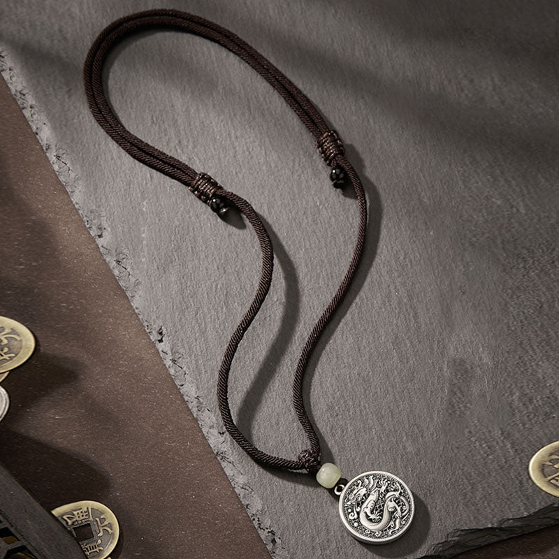 Buddha Stones 999 Srebro Sterling Rok Smoka Fu Charakter Hetian Jade Naszyjnik Sukces Wisiorek - image 6