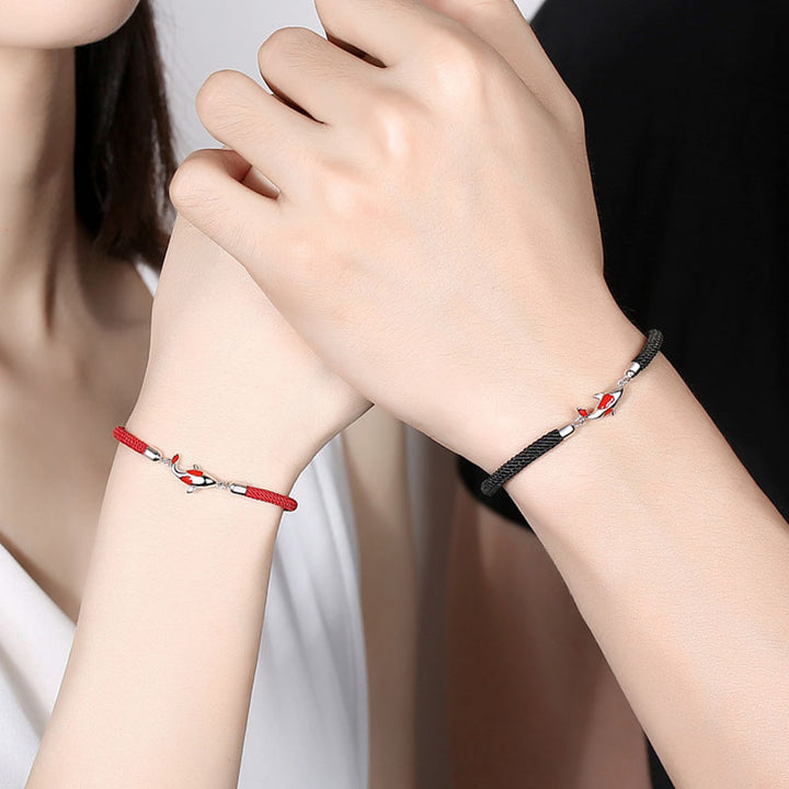 Buddha Stones Koi Ryba Szczęście Bogactwo Bransoletka z Plecionego Łańcucha dla Par