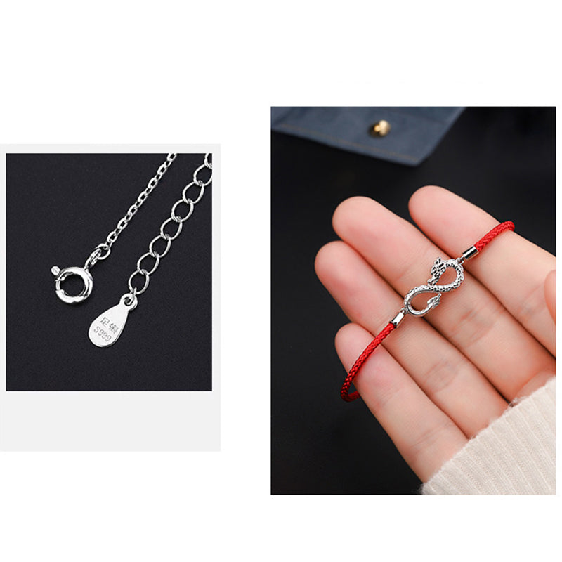 Buddha Stones Rok Smoka 999 Srebro Sterlingowe Endless Knot Bransoletka Ochronna Szczęścia - image 7