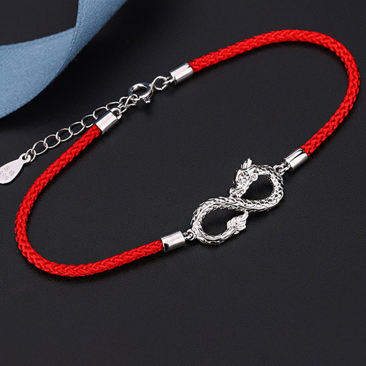 Buddha Stones Rok Smoka 999 Srebro Sterlingowe Endless Knot Bransoletka Ochronna Szczęścia - image 4