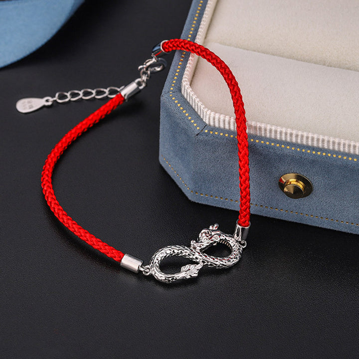 Buddha Stones Rok Smoka 999 Srebro Sterlingowe Endless Knot Bransoletka Ochronna Szczęścia - image 3