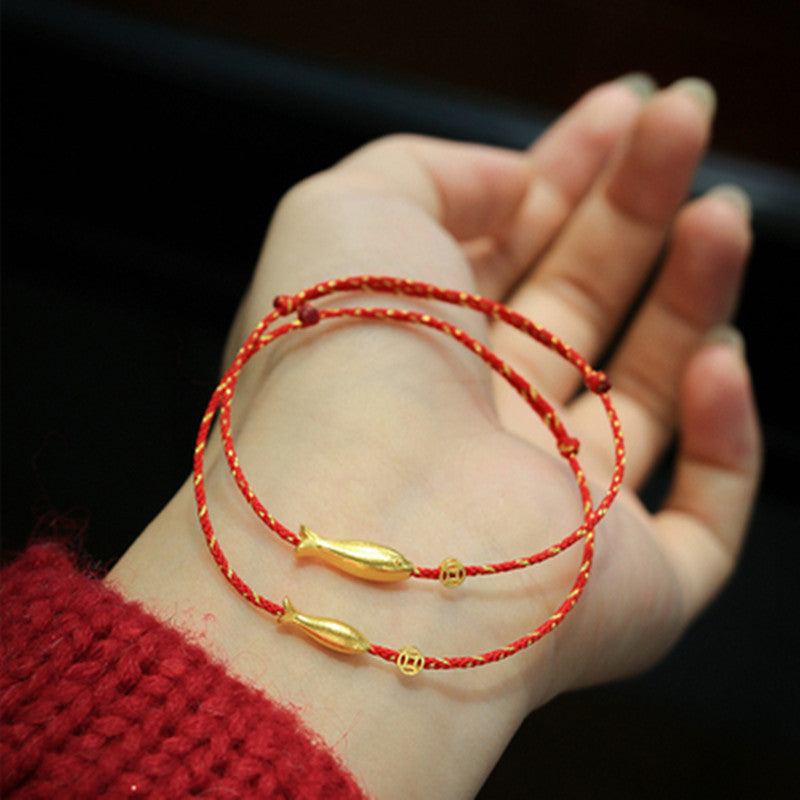 Bransoletka pleciona z Buddha Stones 14K pozłacana rybą Koi, szczęściem i bogactwem