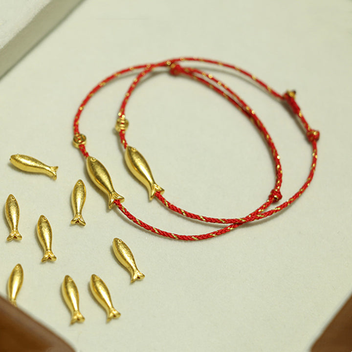Bransoletka pleciona z Buddha Stones 14K pozłacana rybą Koi, szczęściem i bogactwem