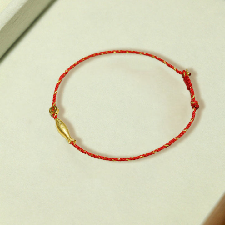 Bransoletka pleciona z Buddha Stones 14K pozłacana rybą Koi, szczęściem i bogactwem