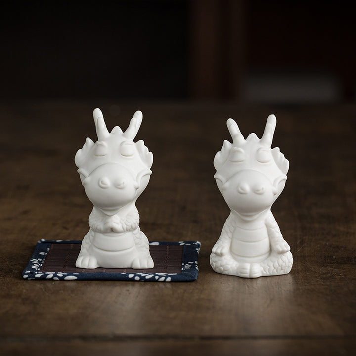 Buddha Stones Rok Smoka Szczęście Biała Porcelana Ceramiczna Herbata Zwierzę Dom Figurka Dekoracja